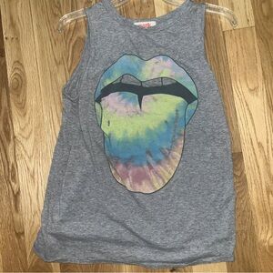 Mazik Womens Tank Top Gray Tie Dye Print Mouth Lip  S
